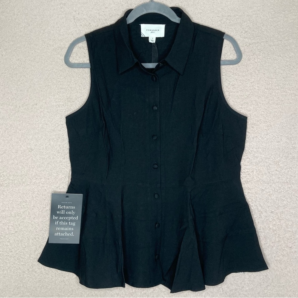 Tuckernuck Pomander Place Ashlen Tank Top Blouse-Black-Size L-Classic-Peplum-NEW - Picture 2 of 9